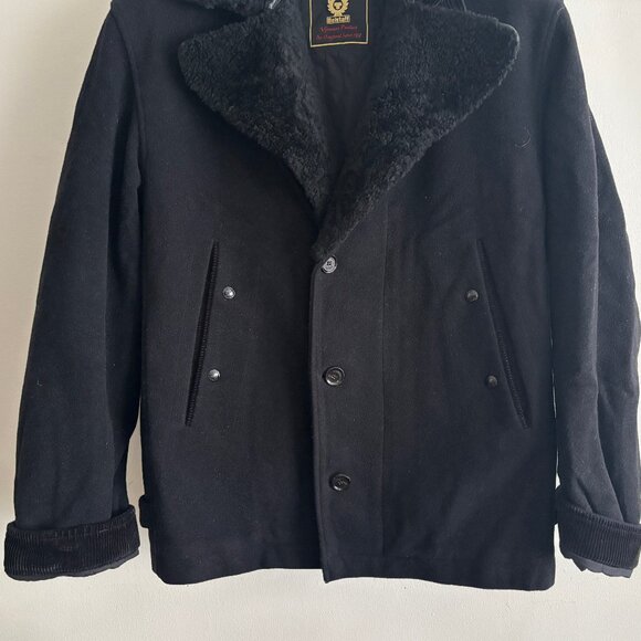 $1600 Belstaff Black Wool Trail Jacket / Pea Coat Shearling Collar - 38/ Medium - Picture 3 of 16